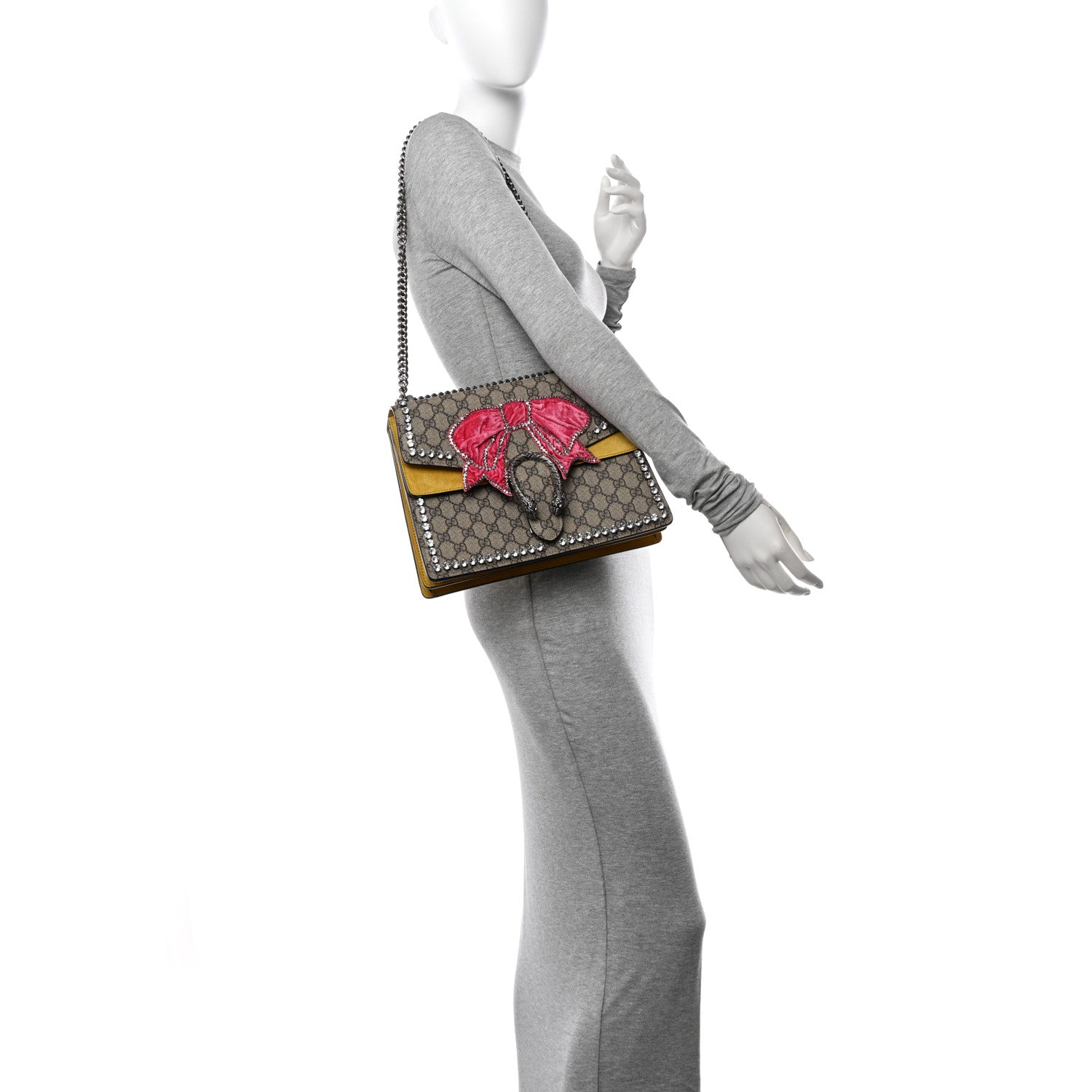Gucci GG Supreme Monogram Crystal Bow Embroidered Medium Dionysus Shoulder Bag Yellow 3 of 10