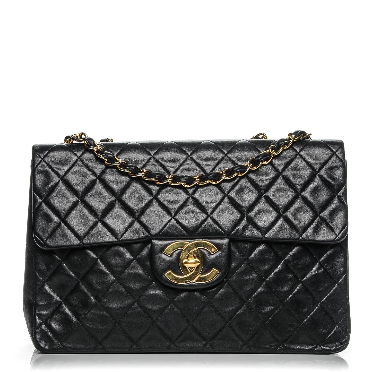 Lambskin Quilted XL Jumbo Single Flap Black
