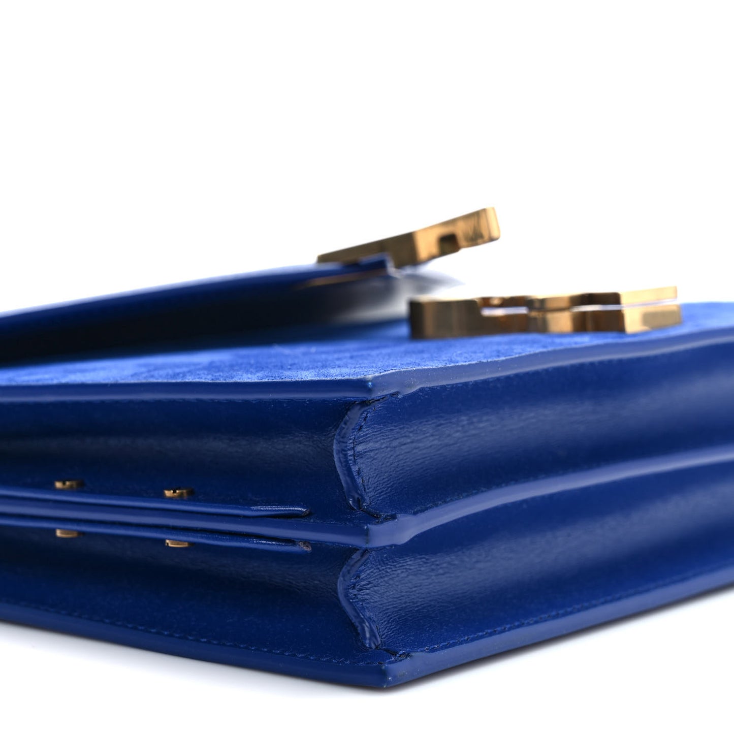Smooth Calfskin Suede Monogram Cassandra Clasp Bag Bleu Saphir