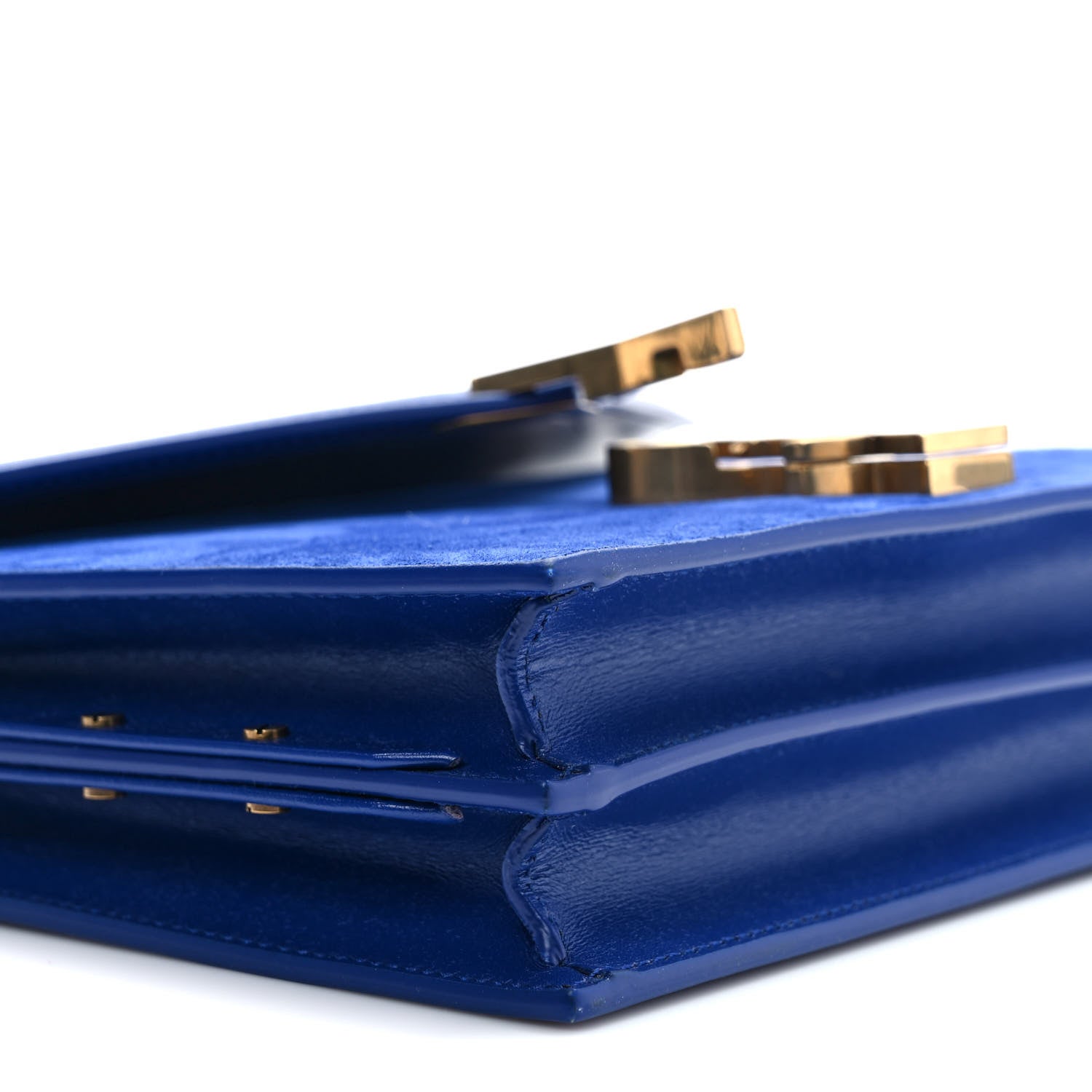 Saint Laurent Smooth Calfskin Suede Monogram Cassandra Clasp Bag Bleu Saphir 8 of 9