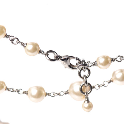 Chanel Crystal Pearl CC Long Necklace Silver 3 of 4