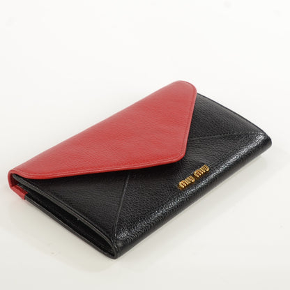 Miu Miu Goatskin Madras Bi-Color Envelope Wallet Fuoco Nero Black 4 of 8