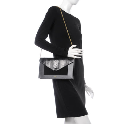 Celine Ostrich Leg Calfskin Suede Clutch on a Chain Black 2 of 8