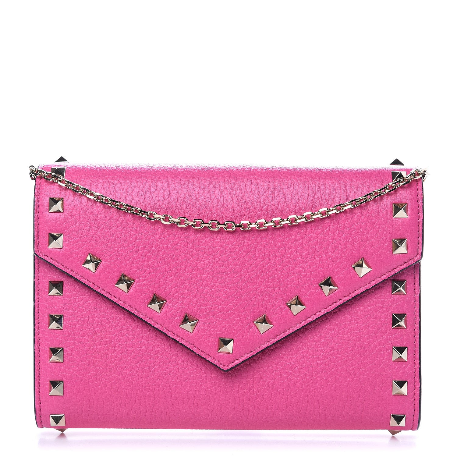 Valentino Garavani Grained Calfskin Rockstud Envelope Wallet on Chain Peony 1 of 11