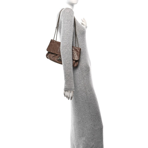 Caviar Quilted Medium Elastic Flap Brown