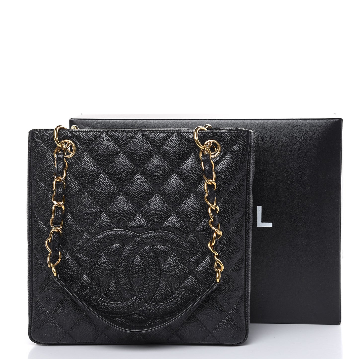Caviar Quilted Petit Shopping Tote PST Black