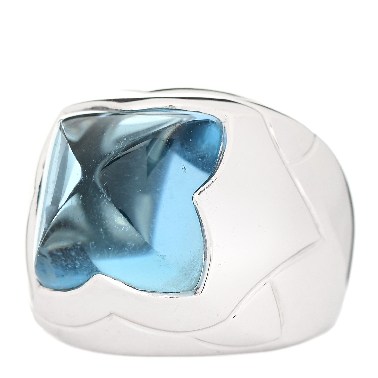 Bulgari 18K White Gold Blue Topaz Piramide Ring 54 6.75 3 of 6