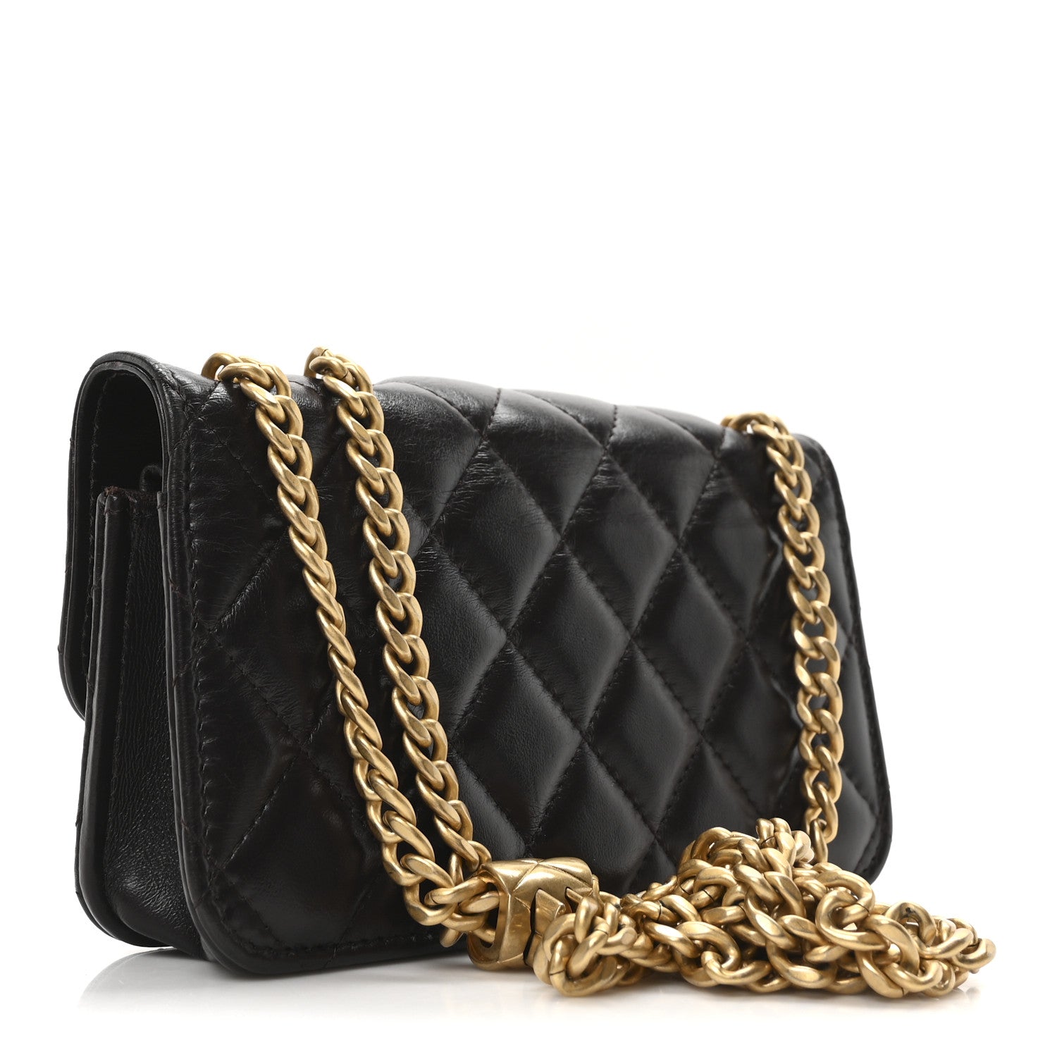 Chanel Lambskin Quilted Pillow Crush Flap Phone Holder With Chain Dark Brown 3 of 10