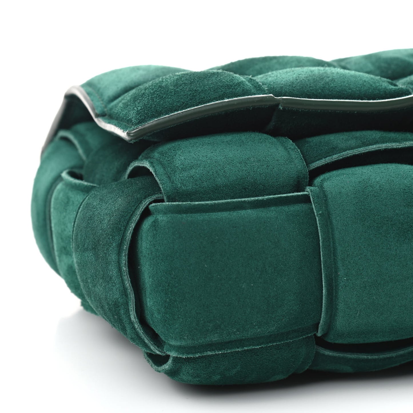 Suede Maxi Intrecciato Padded Chain Cassette Crossbody Bag Emerald Green