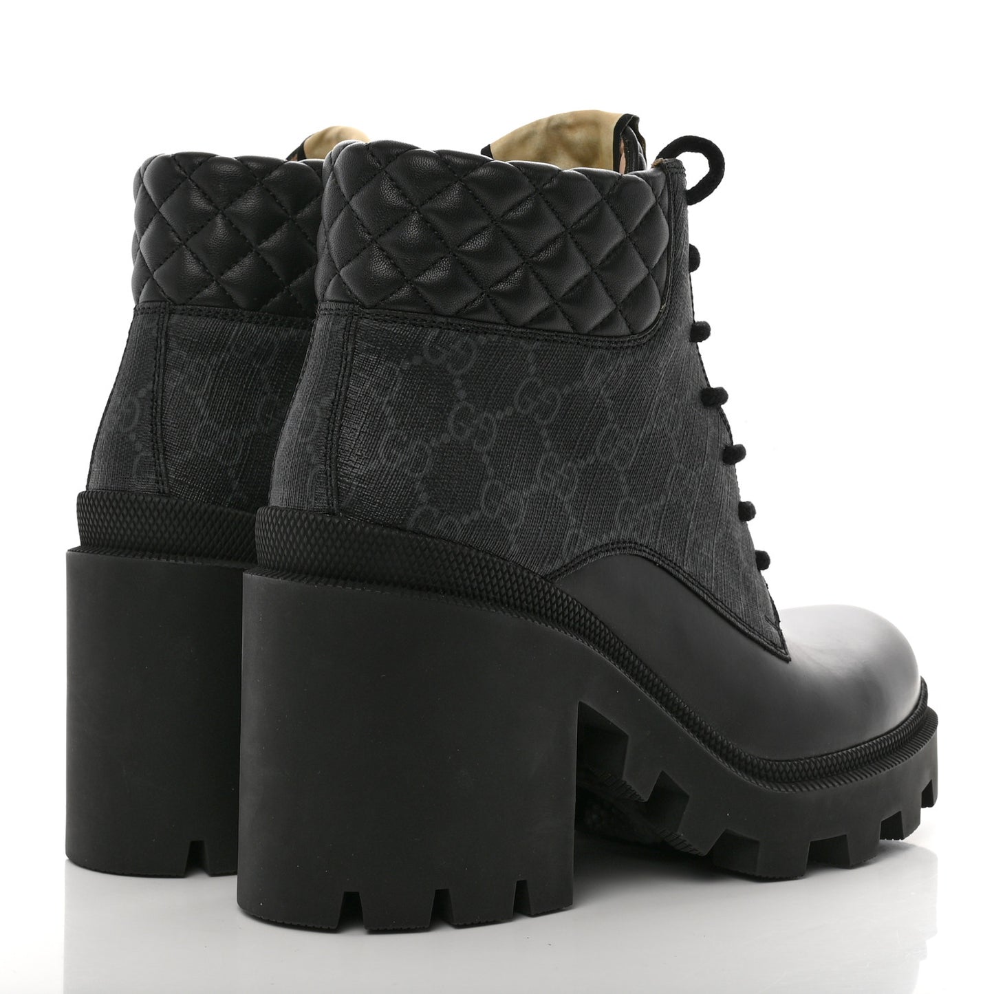 Apollo Calfskin GG Supreme Nappa Samoa Quilted Lace Up Ankle Boots 39.5 Black