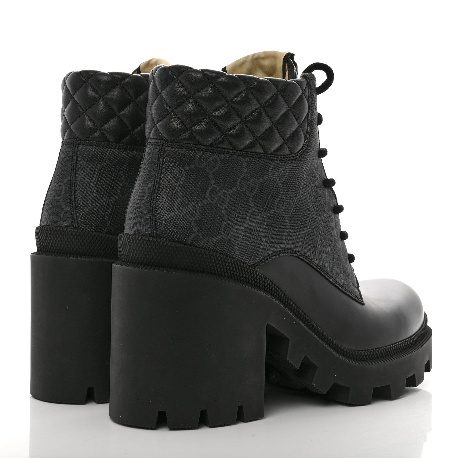 Gucci Apollo Calfskin GG Supreme Nappa Samoa Quilted Lace Up Ankle Boots 39.5 Black 5 of 10