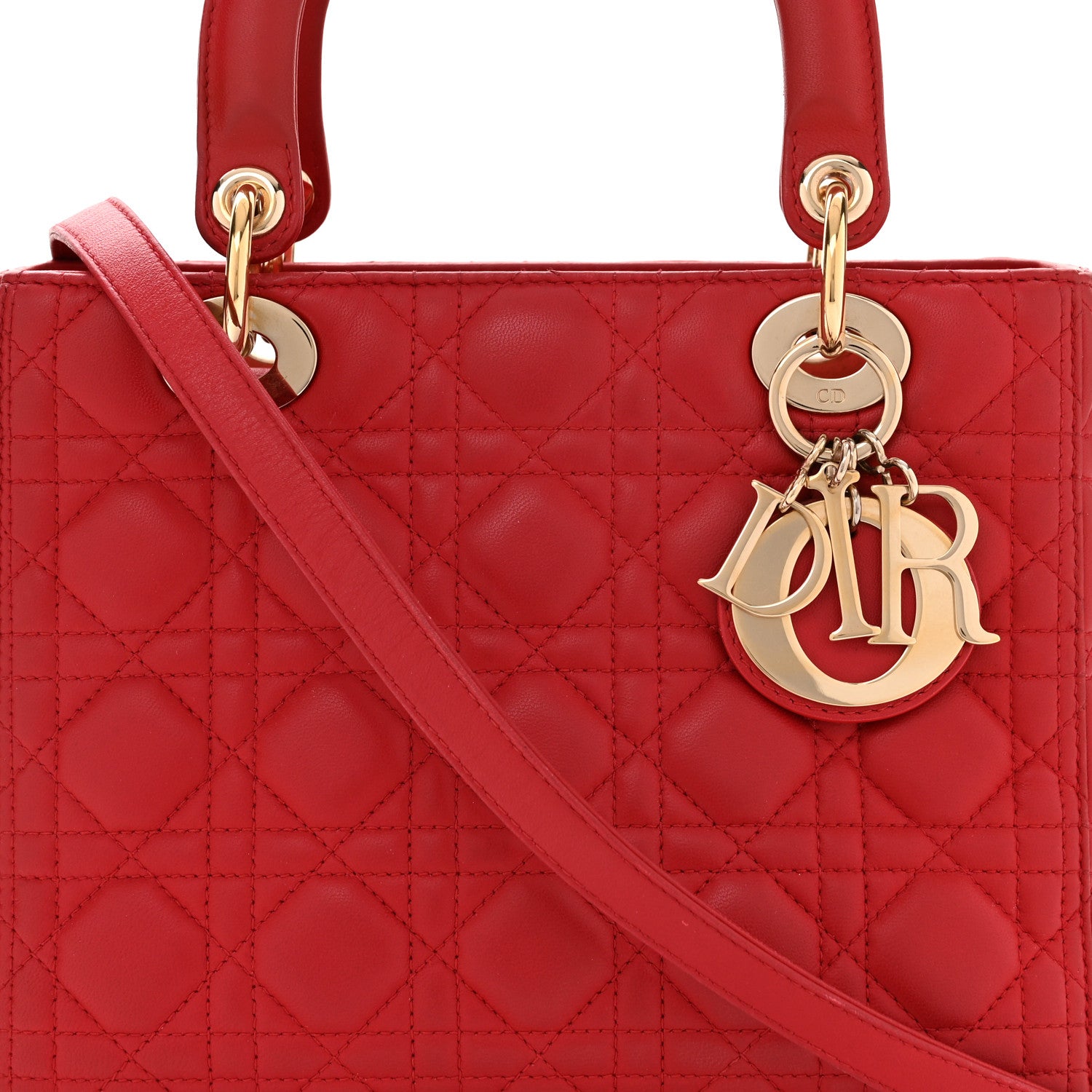 Christian Dior Lambskin Cannage Medium Lady Dior Red 8 of 10