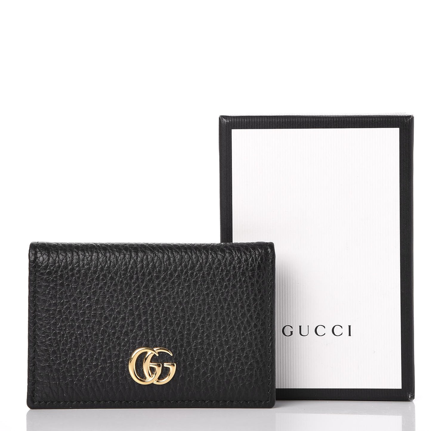 Pebbled Calfskin GG Marmont Card Case Black