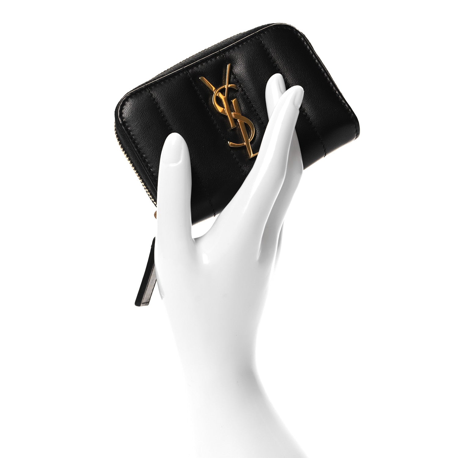 Saint Laurent Lambskin Matelasse Monogram Vicky Zip Around Card Holder Black 2 of 8