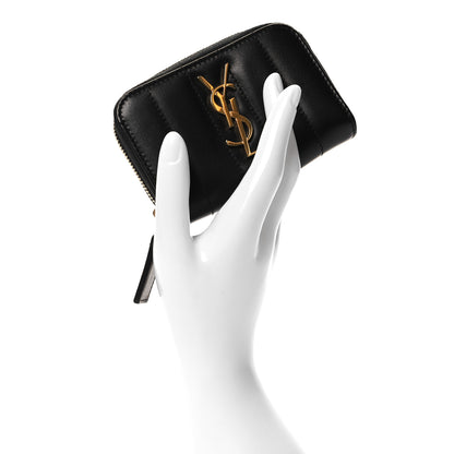 Saint Laurent Lambskin Matelasse Monogram Vicky Zip Around Card Holder Black 2 of 8
