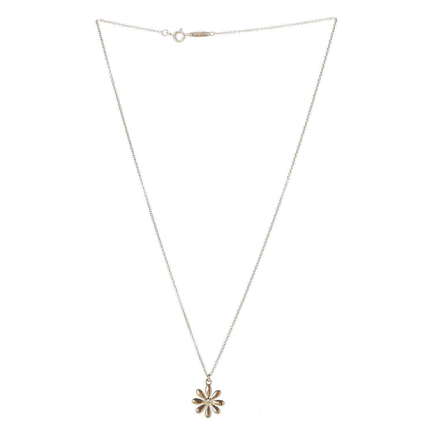 Tiffany 18K Yellow Gold Diamond Flower Pendant Necklace 4 of 7