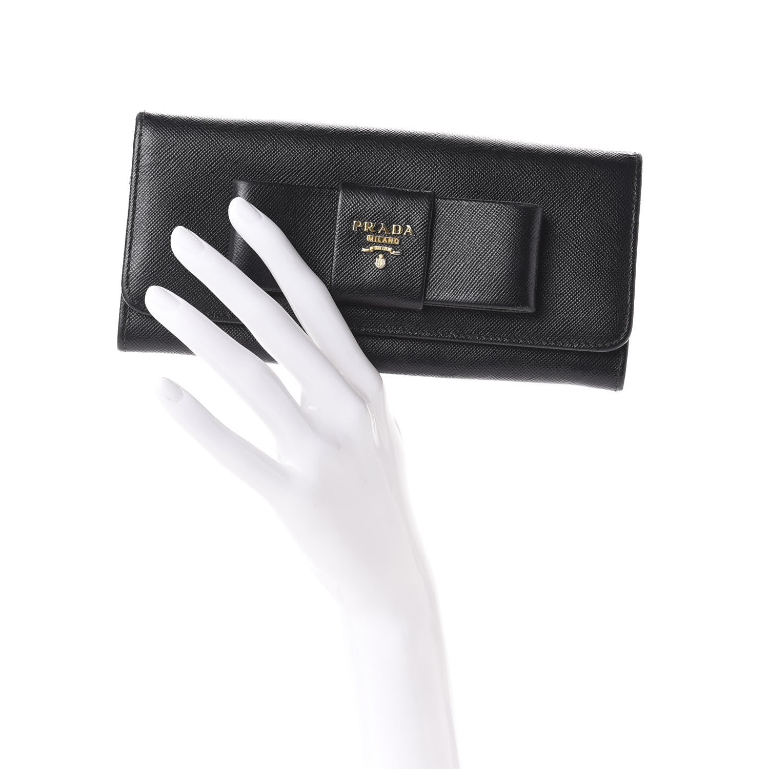 Prada Saffiano Bow Continental Wallet Black 2 of 12