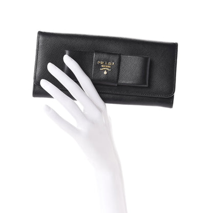 Prada Saffiano Bow Continental Wallet Black 2 of 12