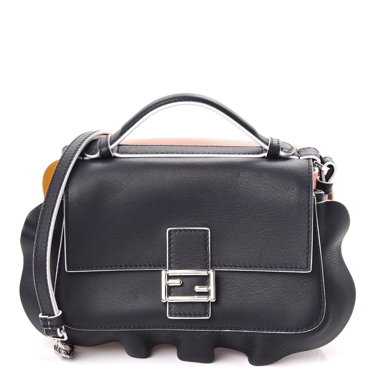 Fendi Vitello Dolce Waves Tri-Color Micro Double Baguette Blue Notte Chantilly 1 of 17