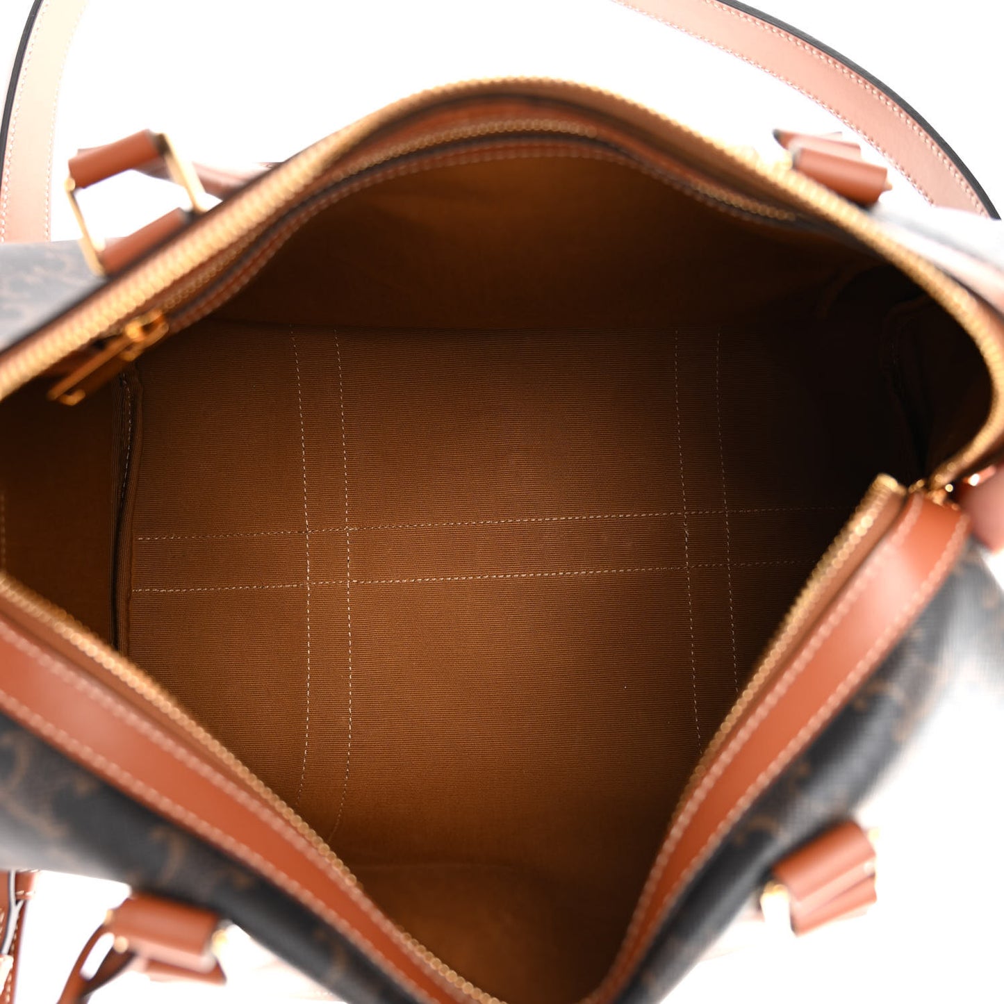 Triomphe Canvas Calfskin Boston Bag Tan