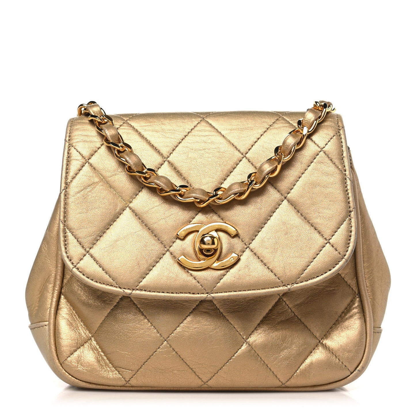 Metallic Lambskin Quilted Mini Flap Gold