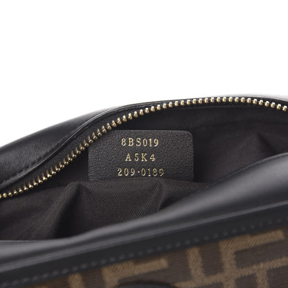 Fendi Glazed Fabric Vitello Century FF 1974 Stamp Patch Mini Camera Case Mogano Panna Black 6 of 9