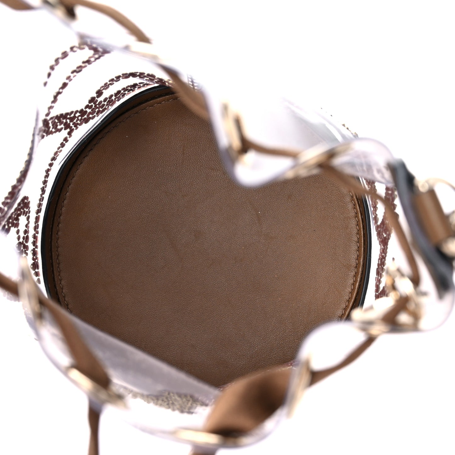 PVC Nappa Marie Jane Studded Bucket Bag Brown