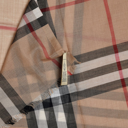 Burberry Wool Silk Gauze Giant Check Scarf Camel 4 of 4