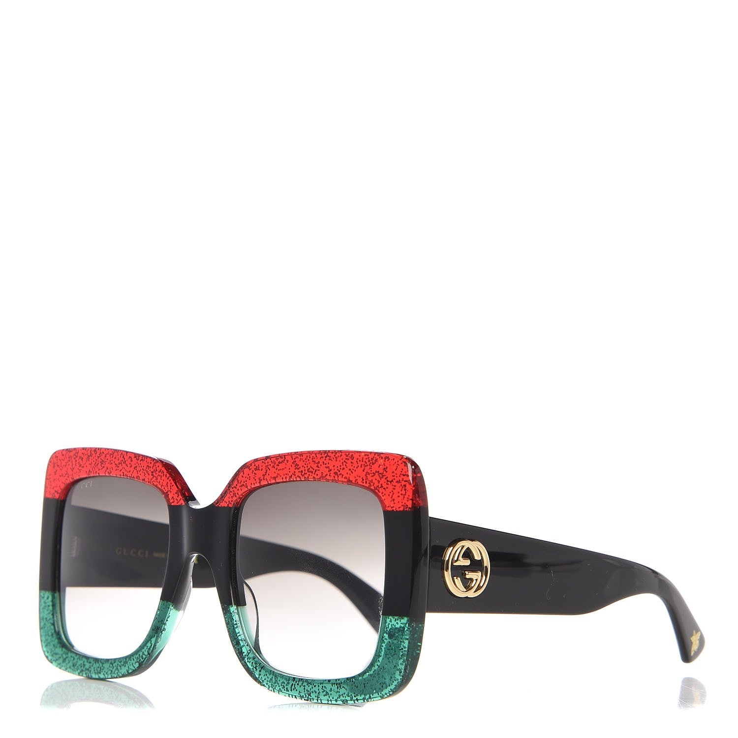 Gucci Square Frame GG0083S Sunglasses Glitter Red Black Green 1 of 6