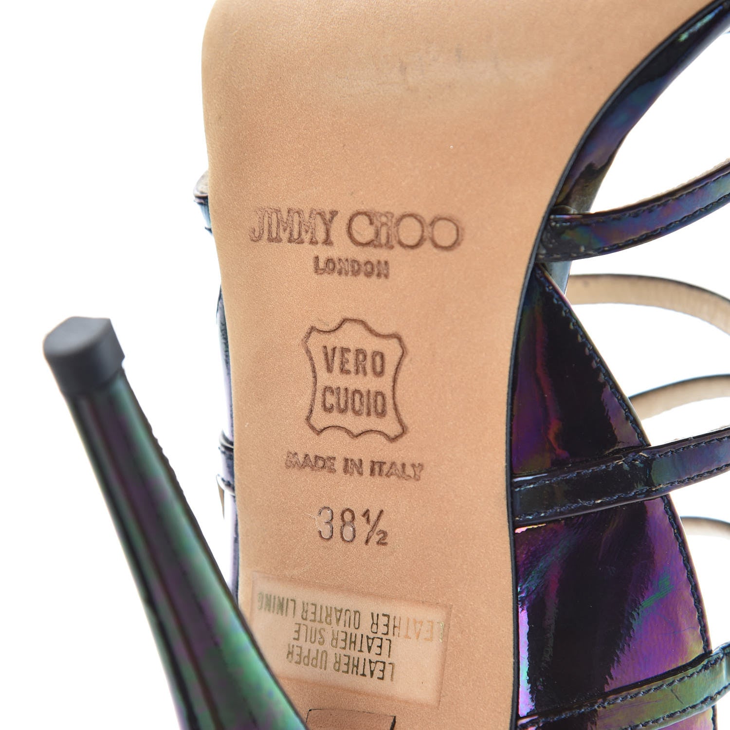 Jimmy Choo Patent Oil Slick Atlas Strappy Sandals 38.5 Petrol 7 of 12