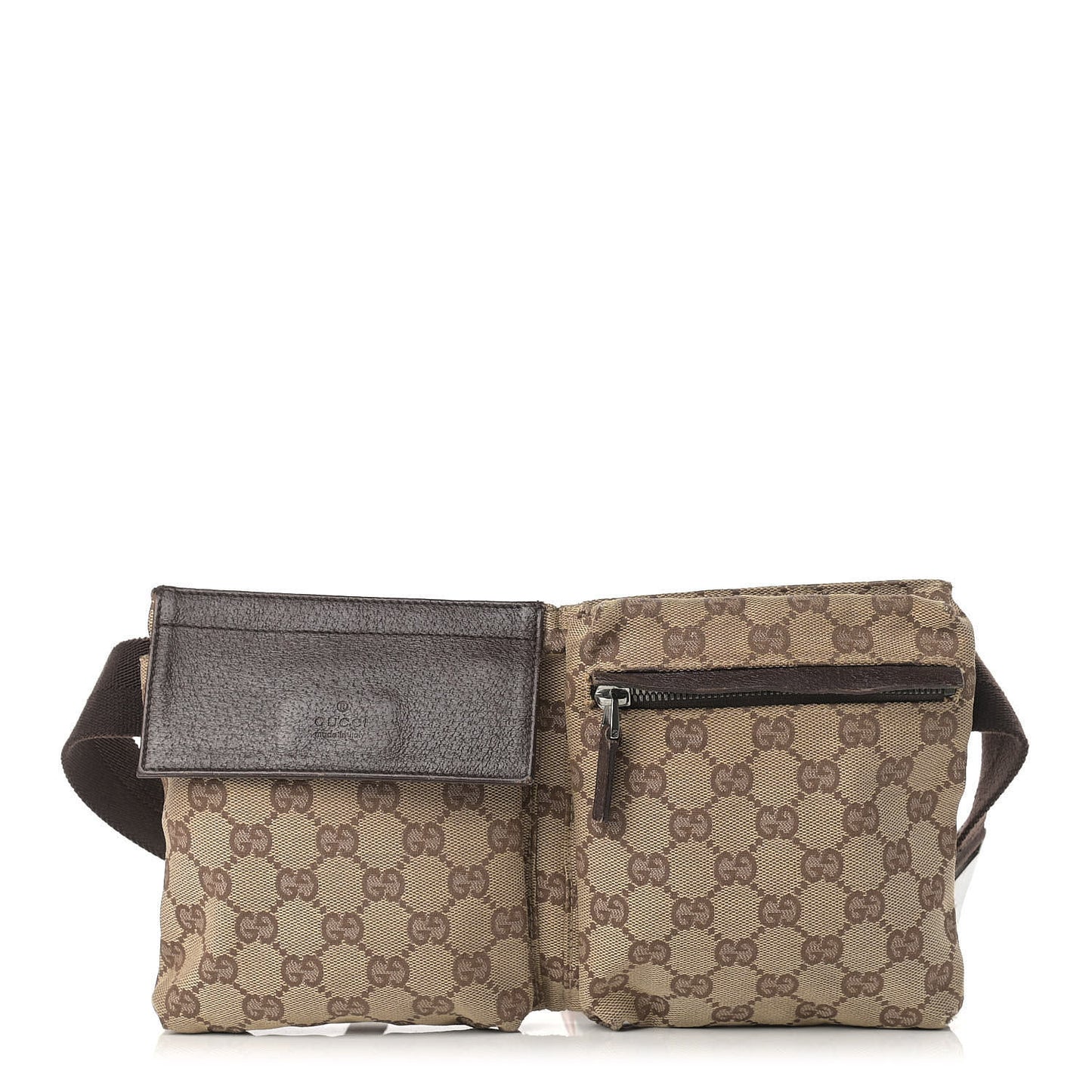 GG Monogram Double Pocket Belt Bag Dark Brown