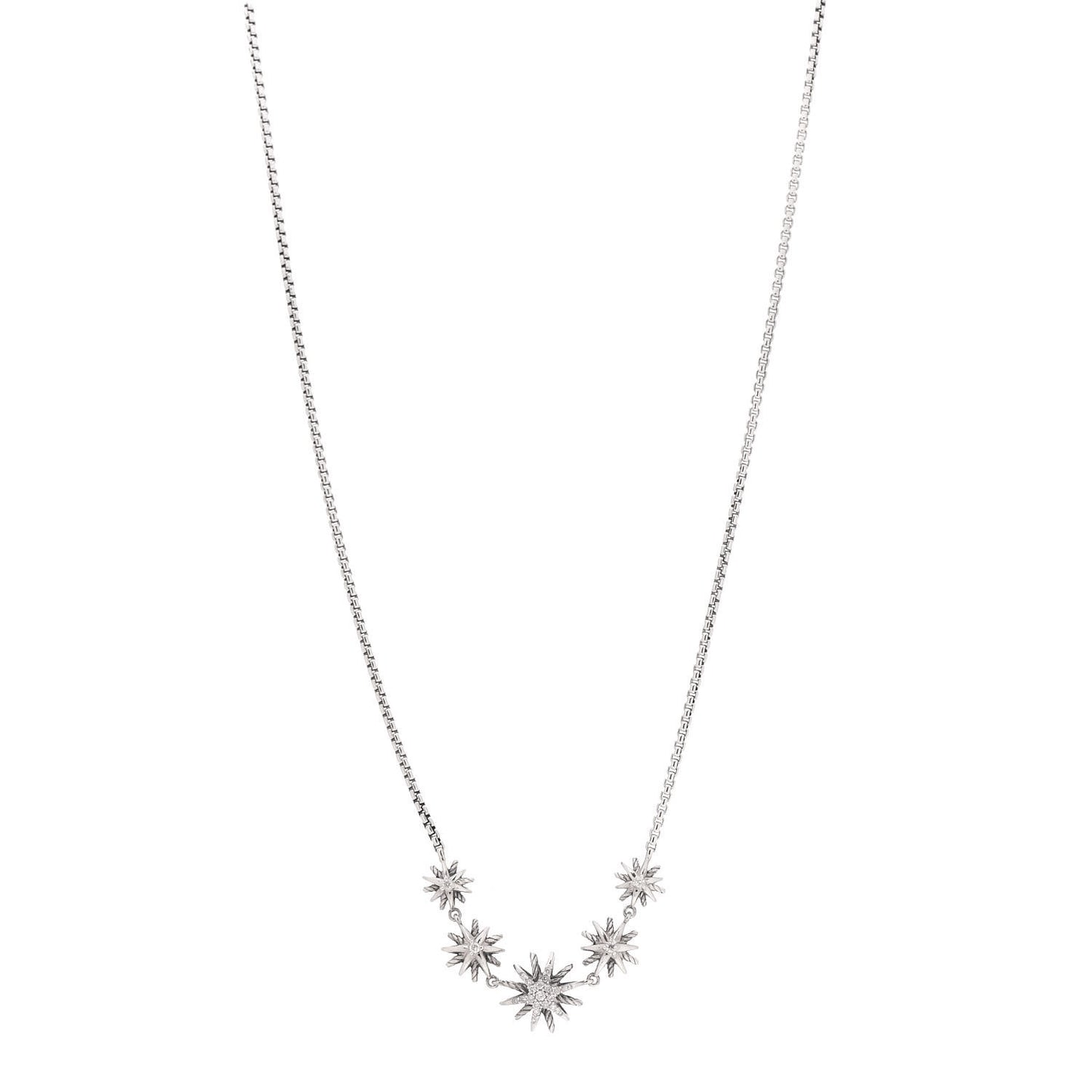 Sterling Silver Diamond Starburst 5 Station Necklace