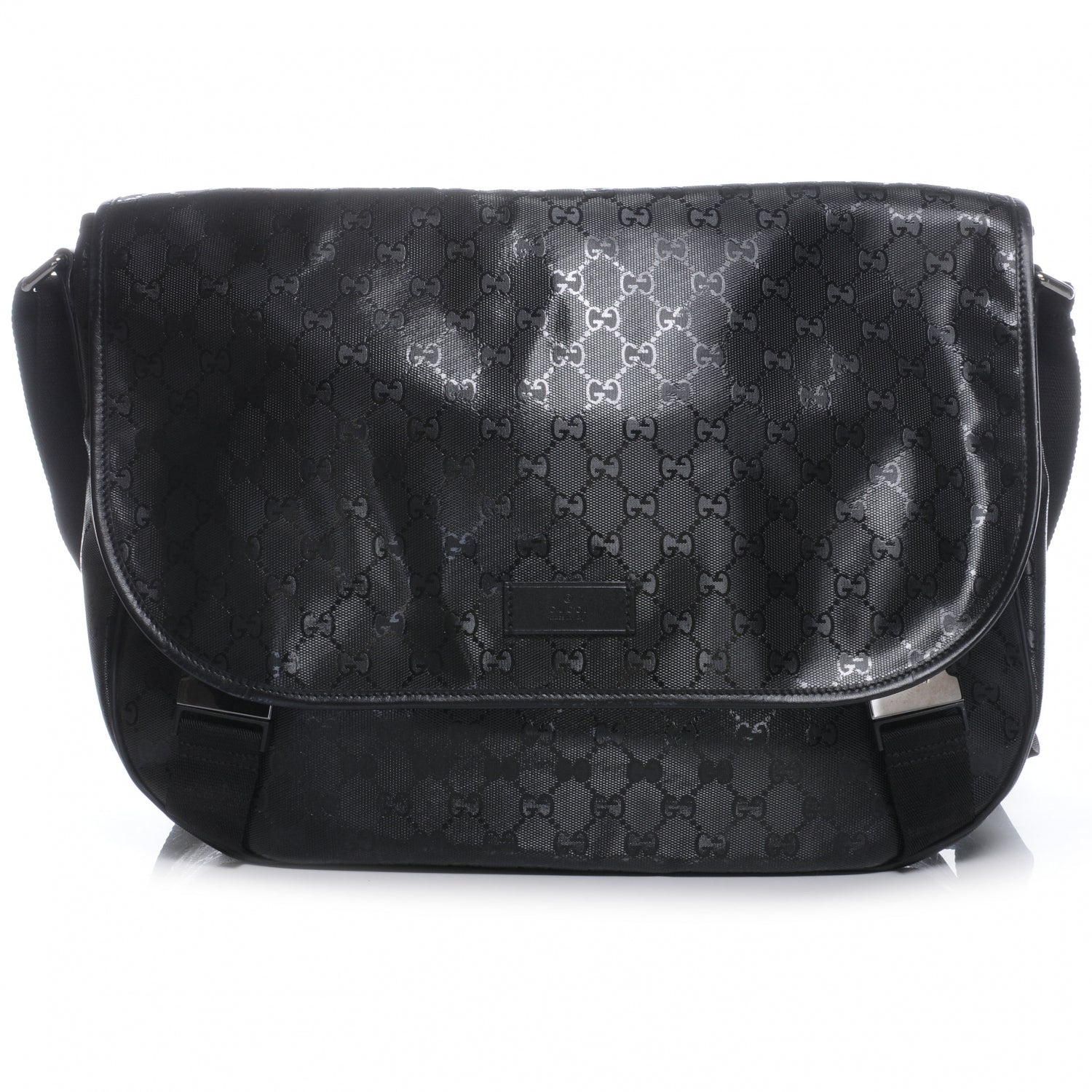 Gucci Imprime Monogram Large Double Buckle Flap Messenger Bag Black 1 of 8