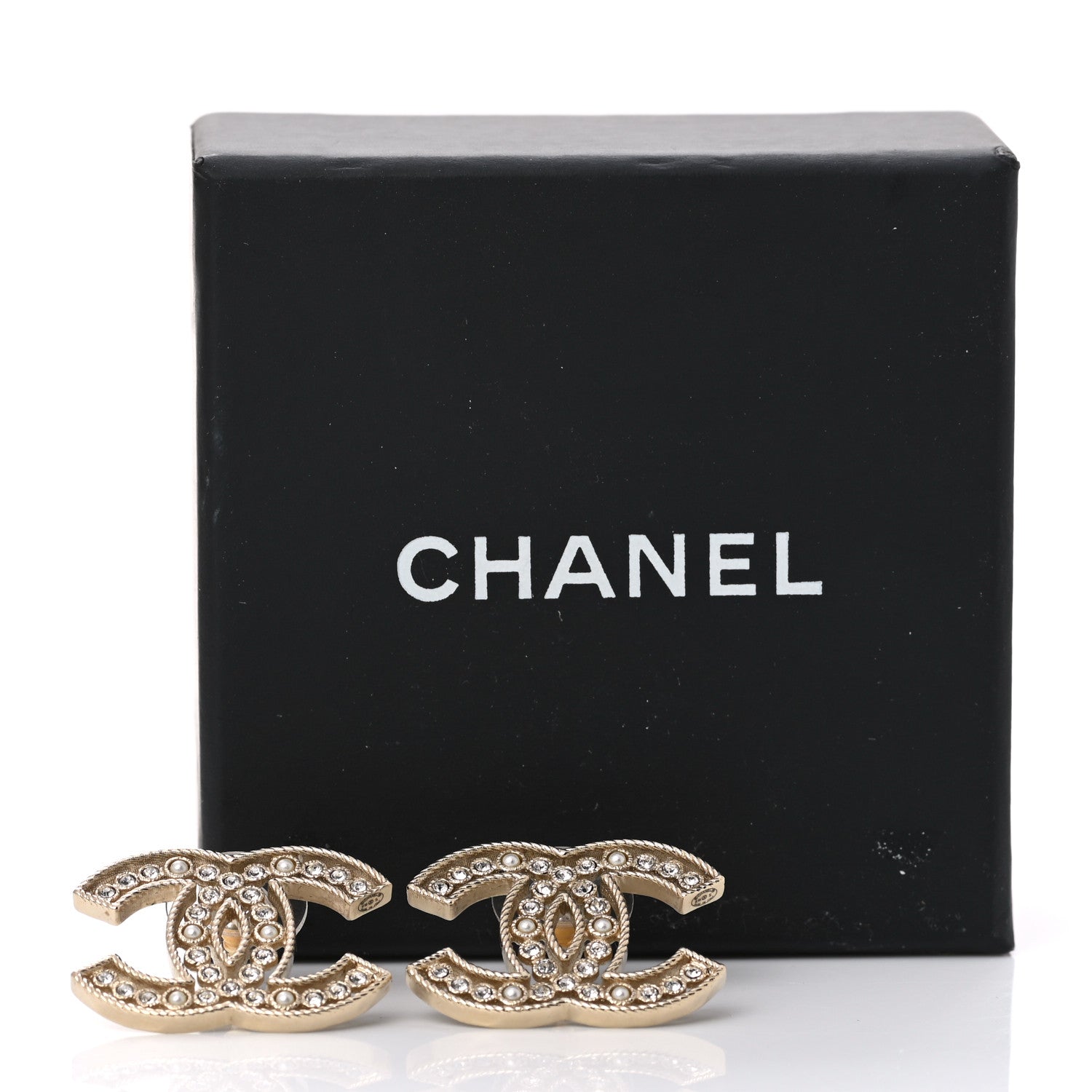 Chanel Pearl Crystal Sparkling Pearls CC Earrings Light Gold 5 of 5