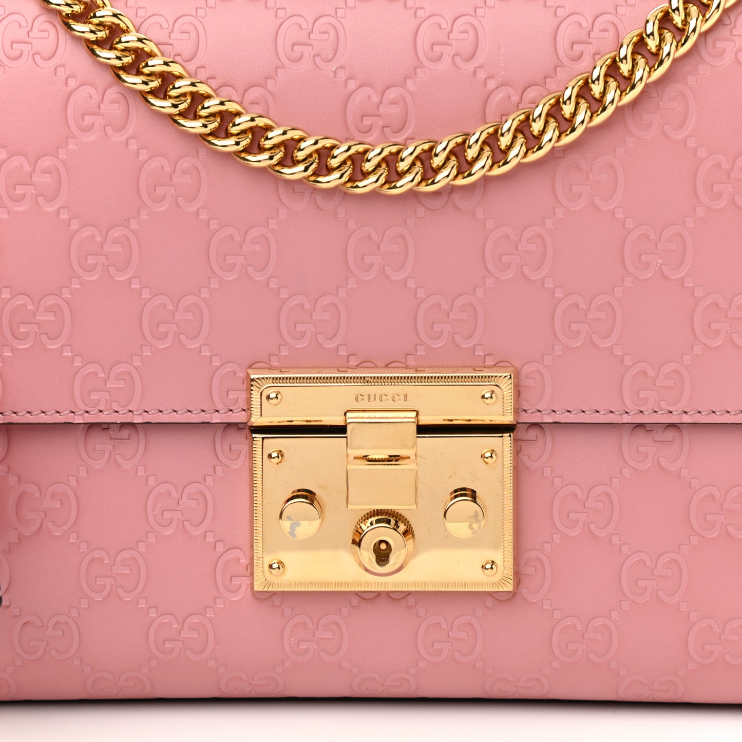 Guccissima Signature Medium Padlock Shoulder Bag Rose Baby Candy