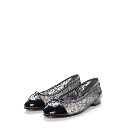 Chanel Lace Patent Calfskin Cap Toe CC Ballerina Flats 36.5 Dark Grey Navy 3 of 7