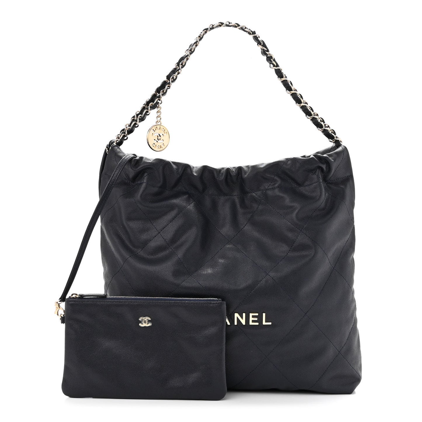Shiny Caviar Quilted Small Chanel 22 Dark Blue