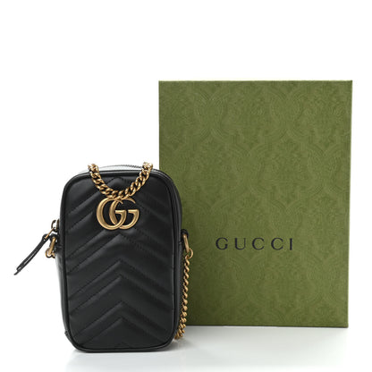 Gucci Calfskin Matelasse Mini GG Marmont Crossbody Bag Black 11 of 11
