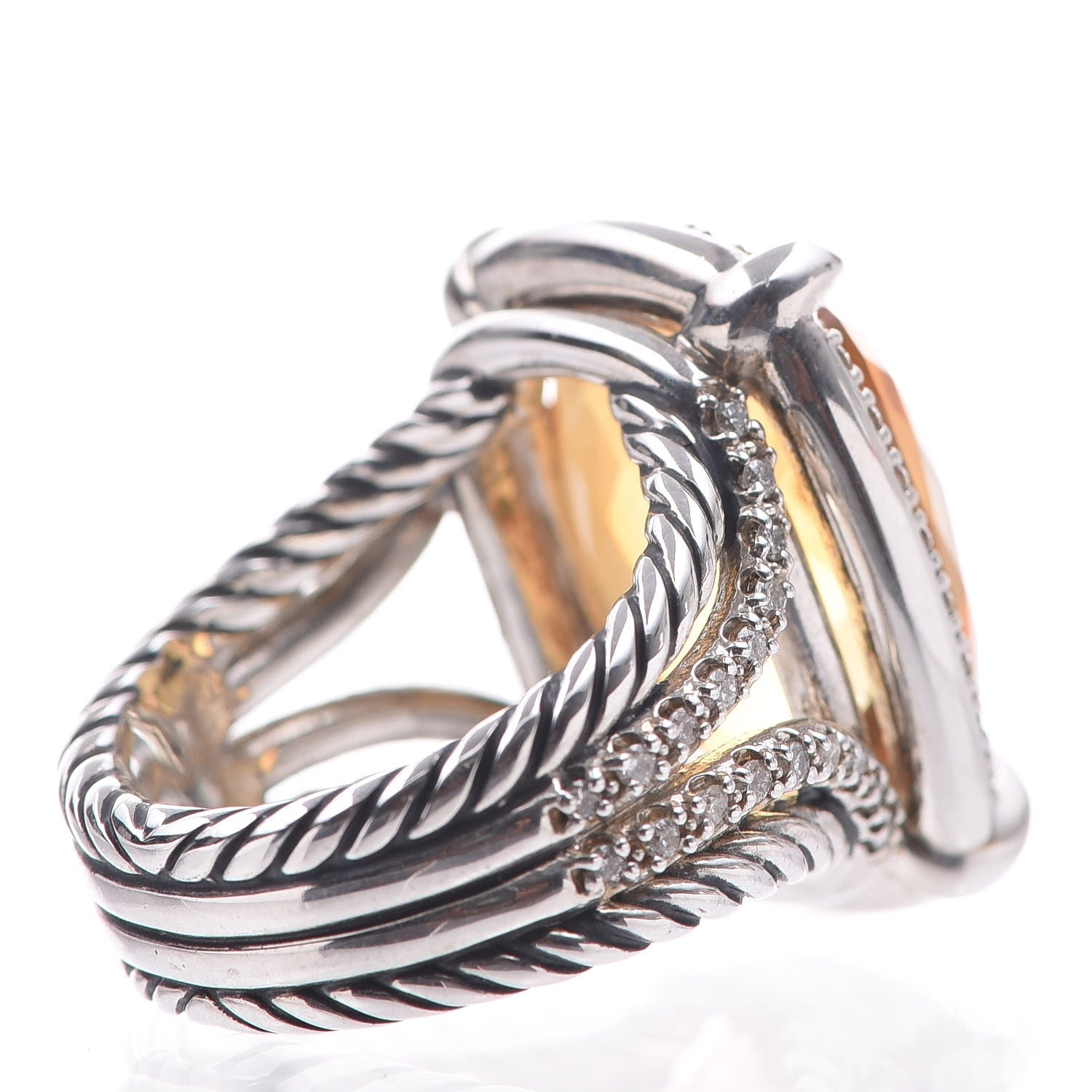 David Yurman Sterling Silver Diamond Citrine 20mm Chatelaine Ring 54.5 7 5 of 6