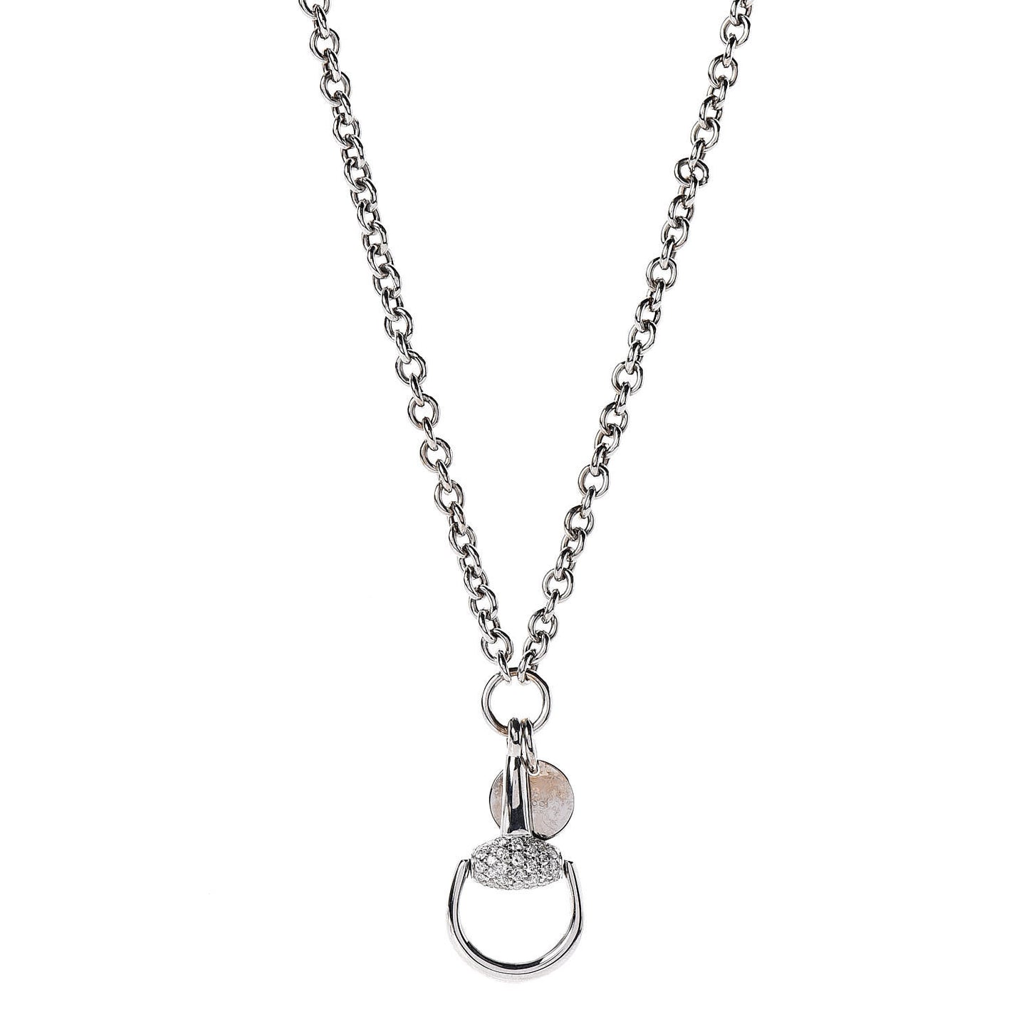 18K White Gold Diamond Horsebit Pendant Necklace