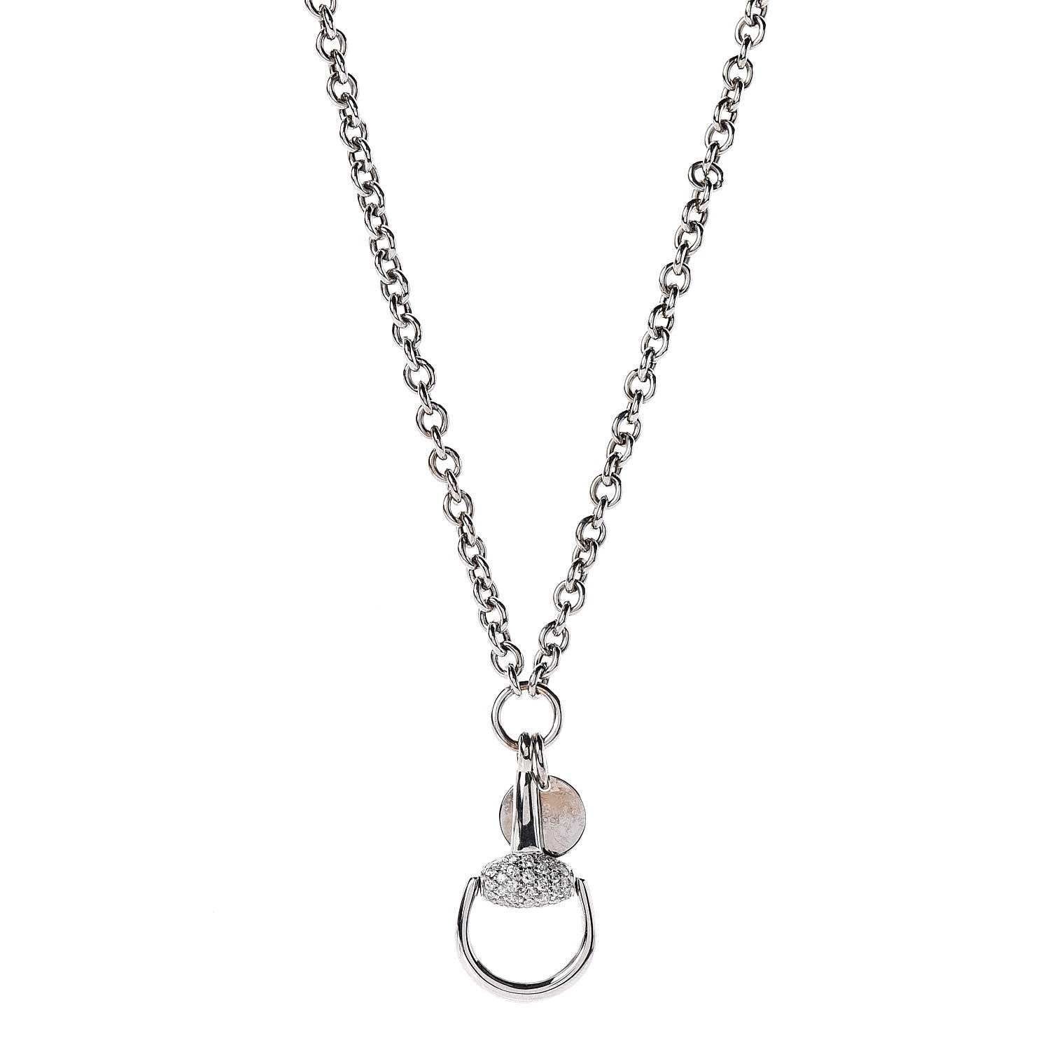 Gucci 18K White Gold Diamond Horsebit Pendant Necklace 1 of 5