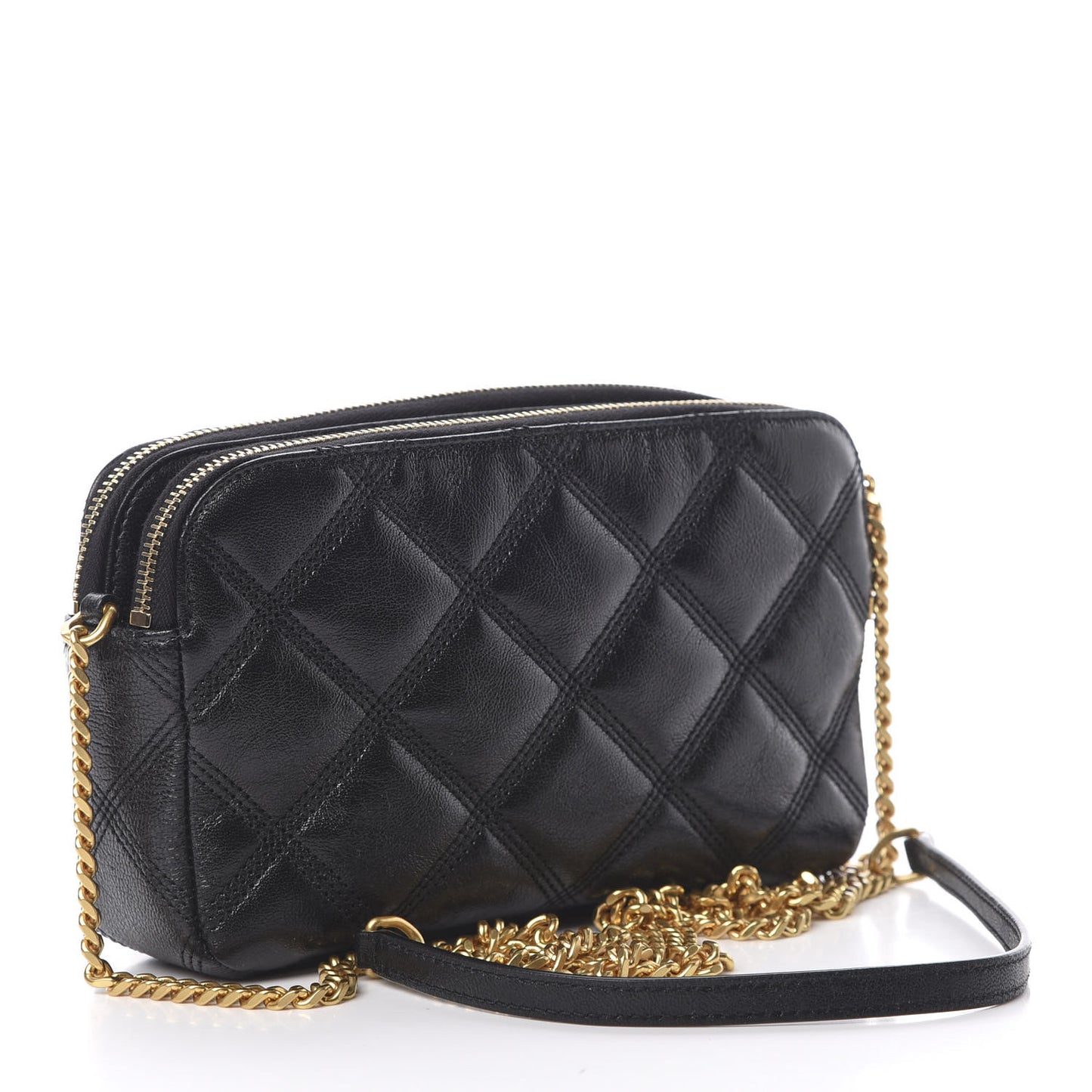 Grained Lambskin Quilted Mini Becky Double Zip Bag Black