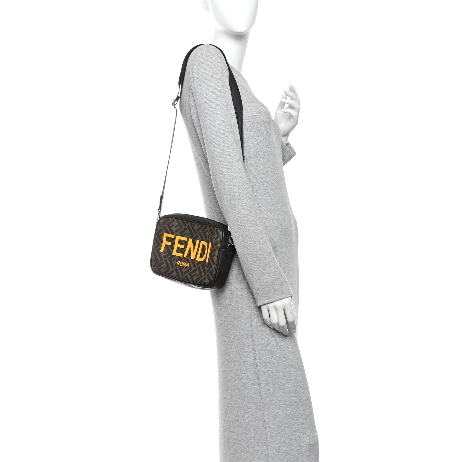 Fendi Shiny Glazed Fabric Vitello Cover FF 1974 Logo Medium Camera