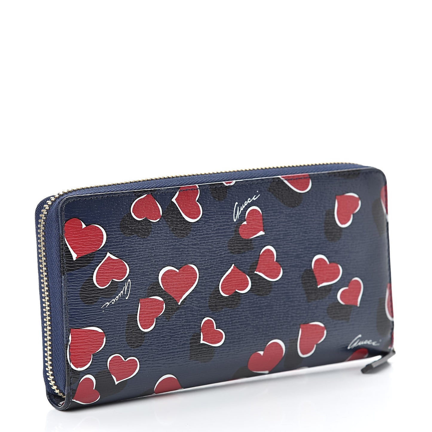 Calfskin Heartbeat Print Zip Around Wallet Blue