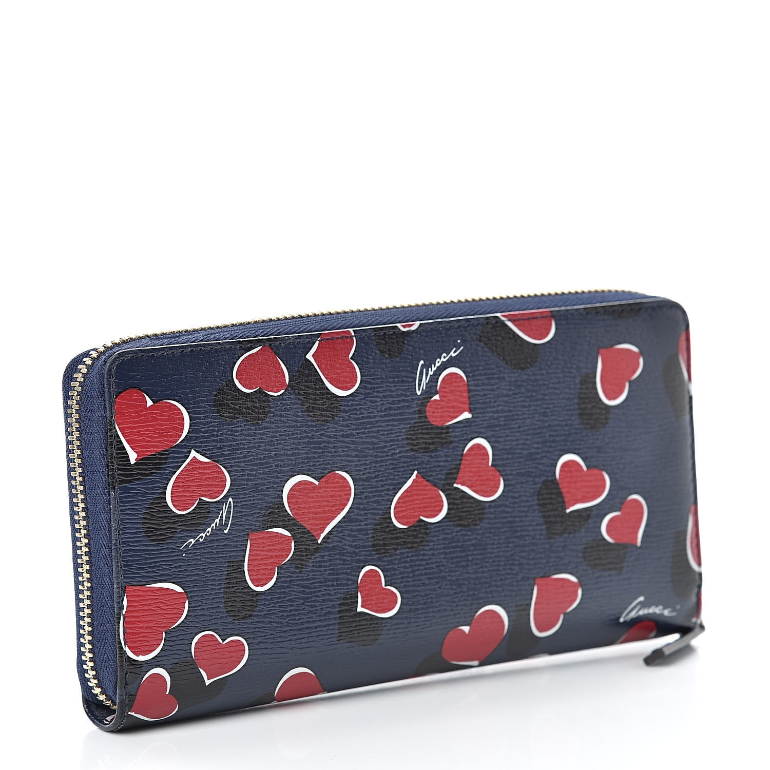 Gucci Calfskin Heartbeat Print Zip Around Wallet Blue 3 of 8