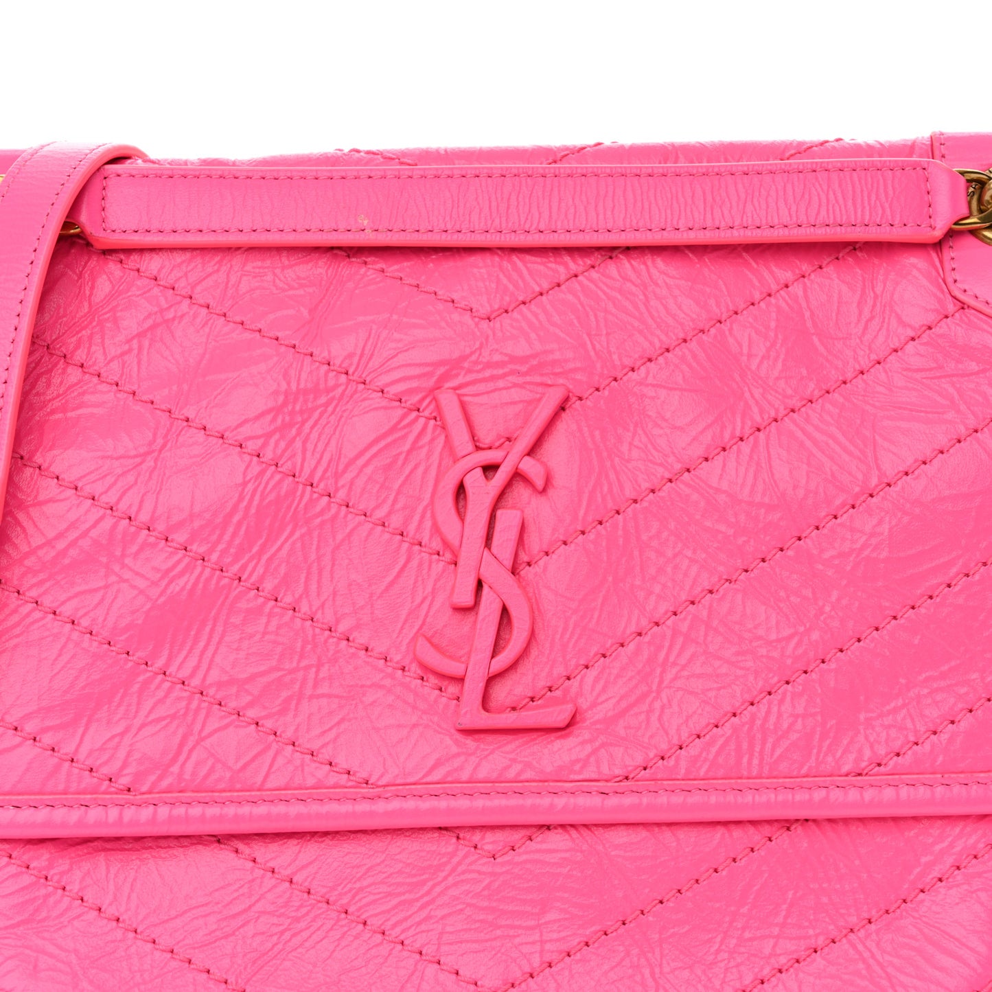 Crinkled Calfskin Matelasse Monogram Medium Niki Chain Satchel Rose Glow