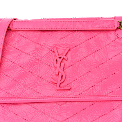 Saint Laurent Crinkled Calfskin Matelasse Monogram Medium Niki Chain Satchel Rose Glow 8 of 11