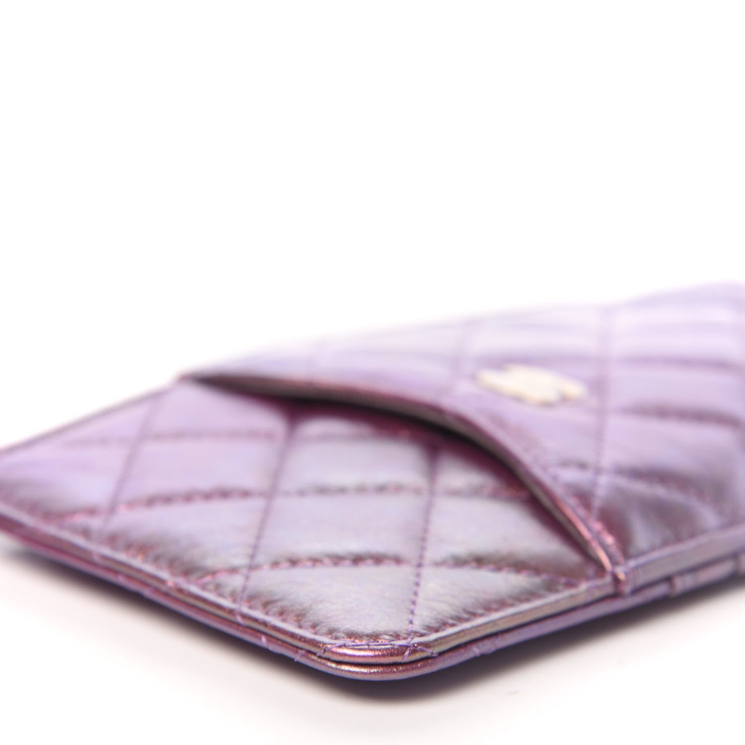 Chanel Metallic Aged Calfskin Quilted Classic Flat Wallet Pouch Purple 8 of 11