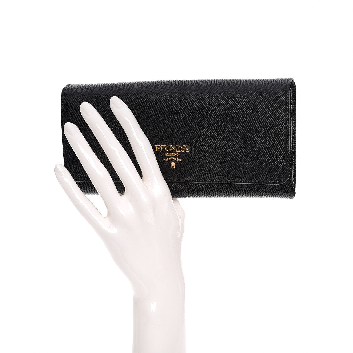 Prada Saffiano Metal Continental Flap Wallet Nero Black 2 of 8