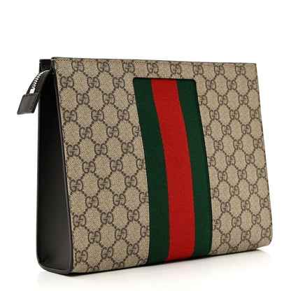 Gucci GG Supreme Monogram Selleria Calfskin Web New Web Cosmetic Case Beige Ebony Cocoa 3 of 7
